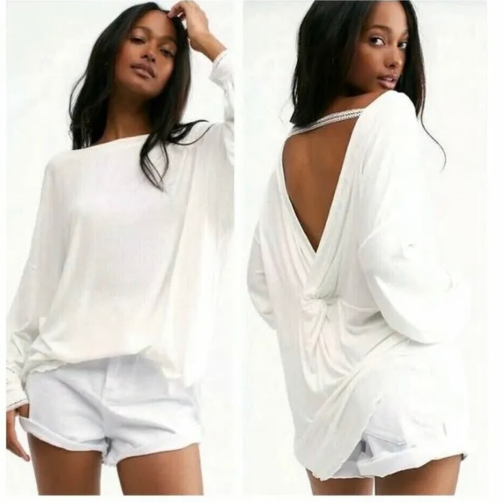 FREE PEOPLE SIZE SMALL ALPINE IVORY OPEN BACK LONG SLEEVE TOP NEW NWT